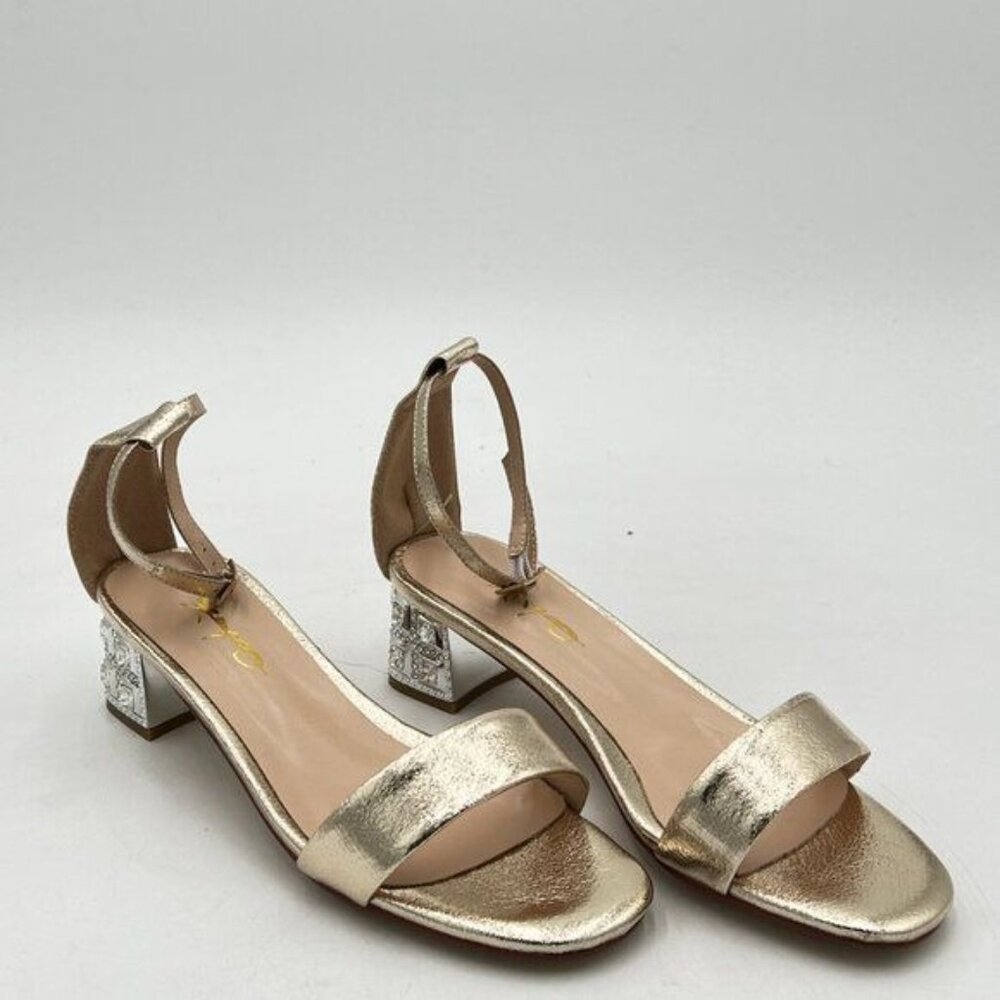 XYD Metallic Gold Block Heel Sandals